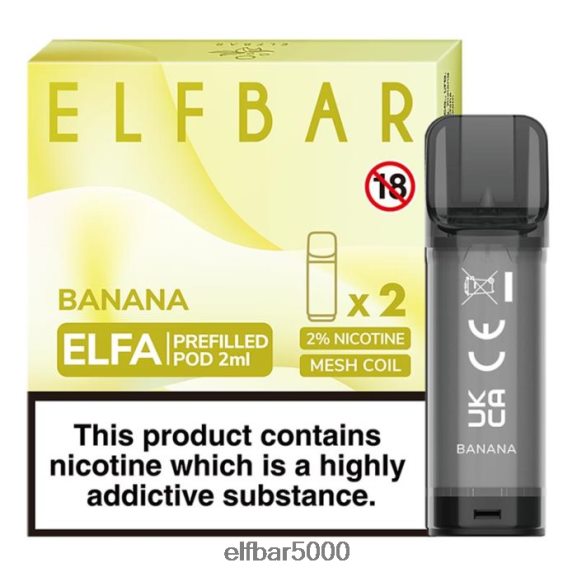 ELFBAR elfa esitäytetty pod - 2ml - 20mg (2 pakkausta) 6R28V2105 | Elf Bar 5000 Box banaani