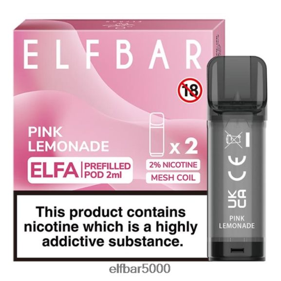 ELFBAR elfa esitäytetty pod - 2ml - 20mg (2 pakkausta) 6R28V2111 | Elf Bar 5000 Bc vaaleanpunainen limonadi