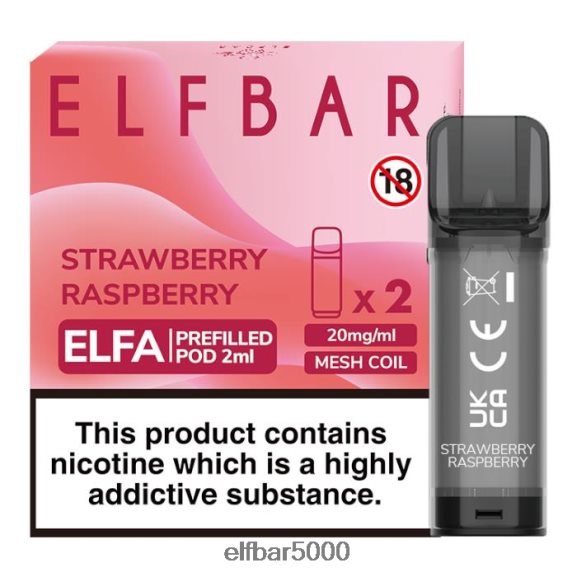 ELFBAR elfa esitäytetty pod - 2ml - 20mg (2 pakkausta) 6R28V2112 | Elf Bar 5000 Nicotine mansikka vadelma