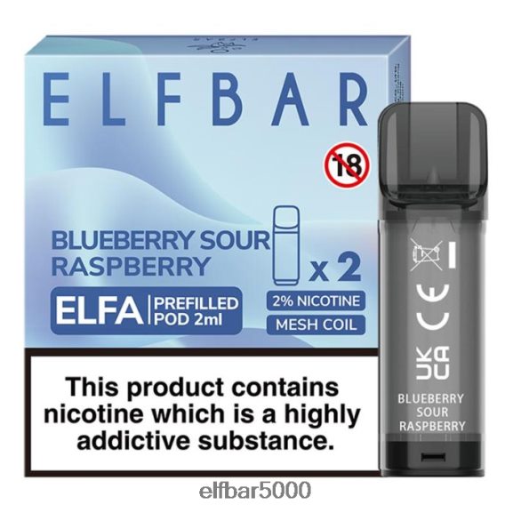 ELFBAR elfa esitäytetty pod - 2ml - 20mg (2 pakkausta) 6R28V2114 | Elf Bar Vape Hinta mustikka hapan vadelma