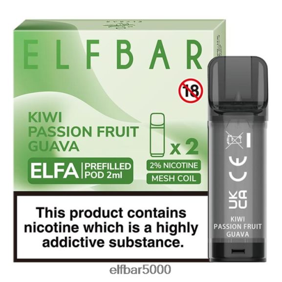 ELFBAR elfa esitäytetty pod - 2ml - 20mg (2 pakkausta) 6R28V2117 | Elf Bar Bc5000 Ultra kiivi passionhedelmä guava