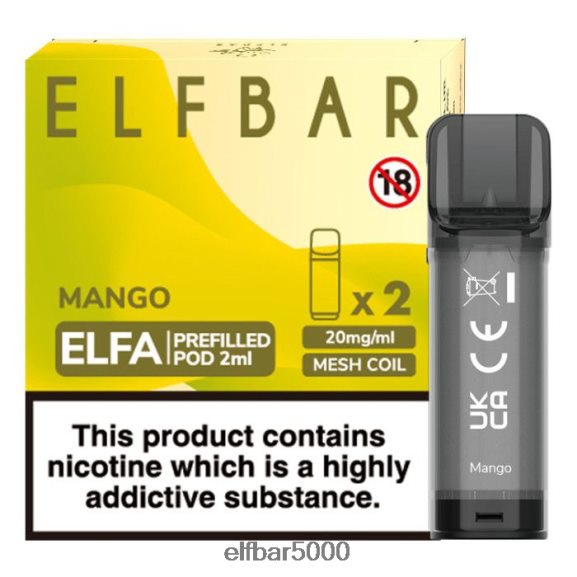 ELFBAR elfa esitäytetty pod - 2ml - 20mg (2 pakkausta) 6R28V2118 | Elfbar Bc5000 Box mango