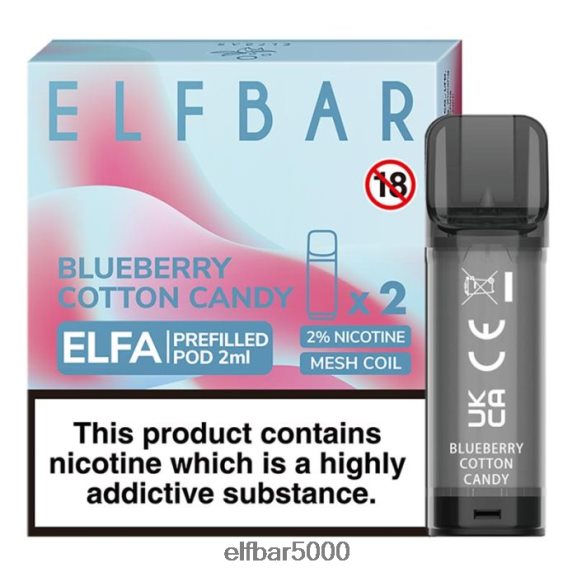 ELFBAR elfa esitäytetty pod - 2ml - 20mg (2 pakkausta) 6R28V2119 | Elfbar Bc5000 Ebdesign sininen razz-limonadi