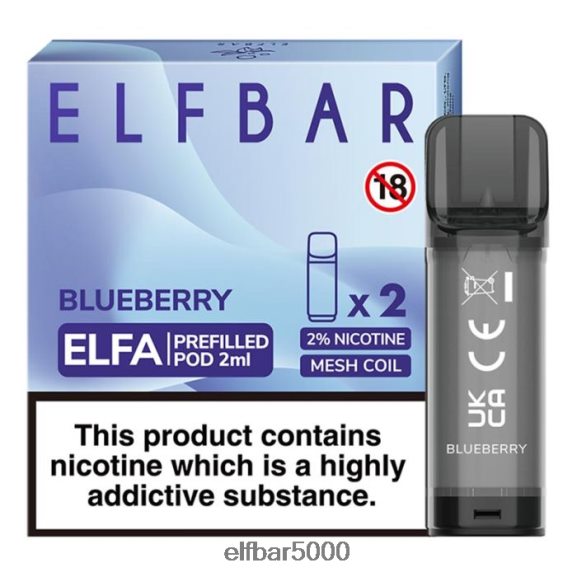 ELFBAR elfa esitäytetty pod - 2ml - 20mg (2 pakkausta) 6R28V2119 | Elfbar Bc5000 Ebdesign sininen razz-limonadi