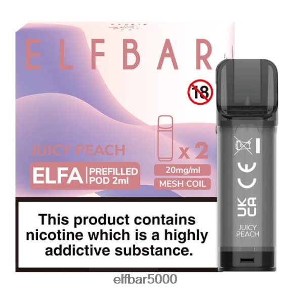 ELFBAR elfa esitäytetty pod - 2ml - 20mg (2 pakkausta) 6R28V2125 | Elf Bar 5000 Box mehukas persikka