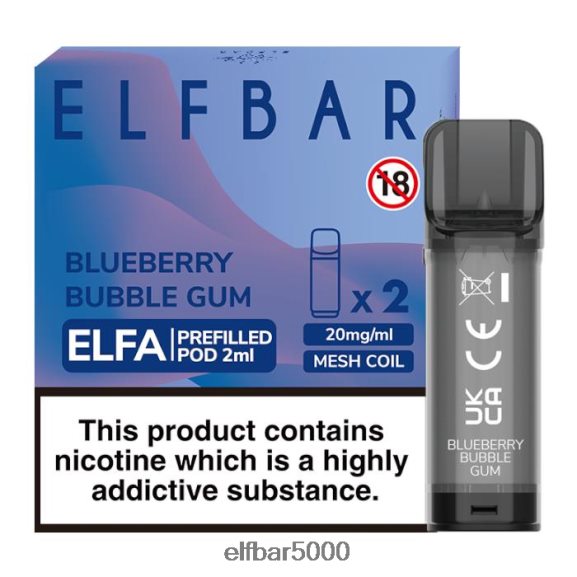 ELFBAR elfa esitäytetty pod - 2ml - 20mg (2 pakkausta) 6R28V2126 | Elf Bar 5000 Europe mustikka purukumia