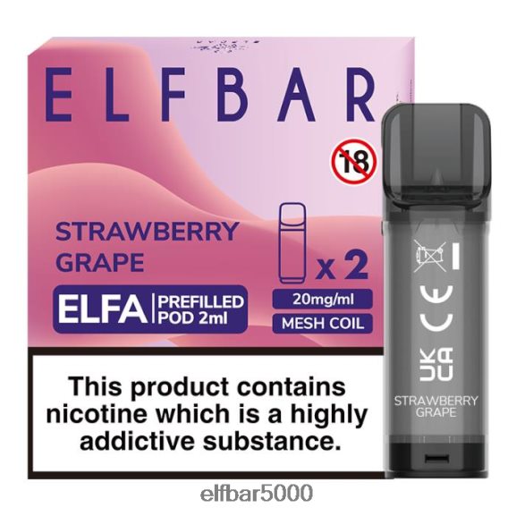 ELFBAR elfa esitäytetty pod - 2ml - 20mg (2 pakkausta) 6R28V2130 | Elf Bar 5000 Charge Time mansikka rypäleen