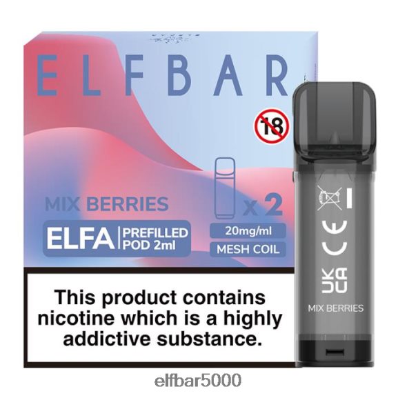 ELFBAR elfa esitäytetty pod - 2ml - 20mg (2 pakkausta) 6R28V2132 | Elf Bar 5000 Nicotine sekoita marjoja