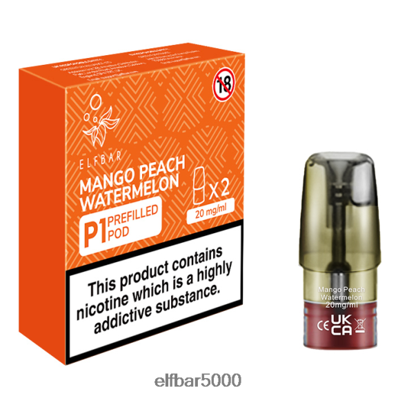 ELFBAR mate 500 p1 esitäytettyjä paloja - 20mg (2 pakkaus) mango persikka vesimeloni 6R28V2158 | Elfbar Bc5000 Box